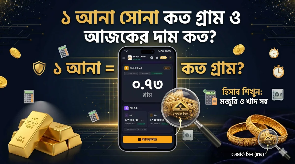 ১ আনা সোনা কত গ্রাম ও আজকের দাম কত?