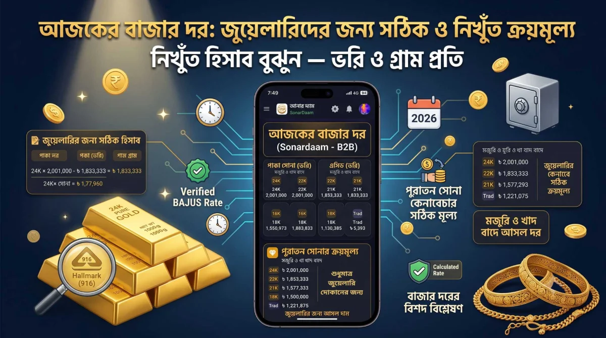 আজকের সোনার বাজার দর - জুয়েলারি দোকানদারদের জন্য সঠিক ক্রয় রেট