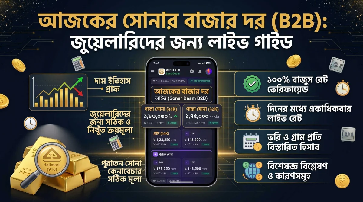 Gold Price in Bangladesh Today — Live BAJUS Rate, Old Gold Buying Price & Calculator
