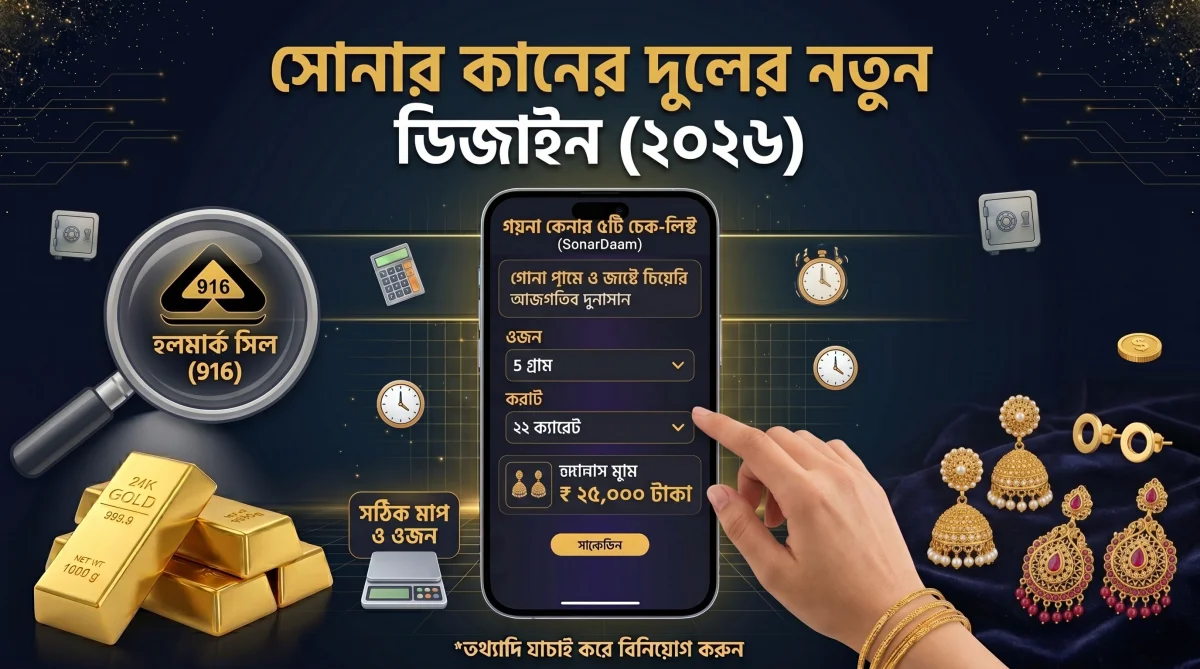 সোনার কানের দুলের নতুন ডিজাইন ও আজকের দাম ২০২৬ | Gold Earrings Price in BD
