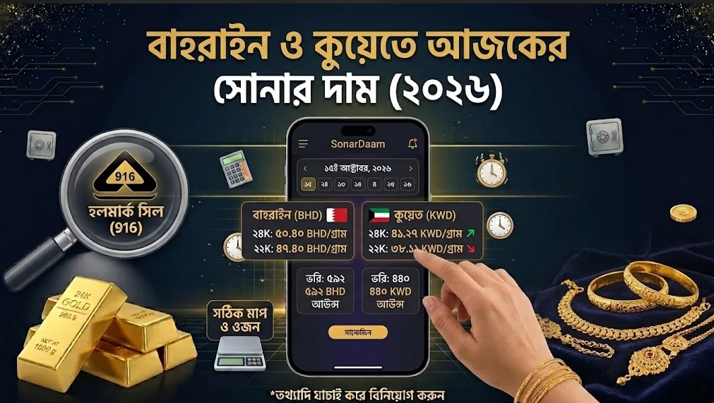বাহরাইন ও কুয়েতে আজকের সোনার দাম ২০২৬