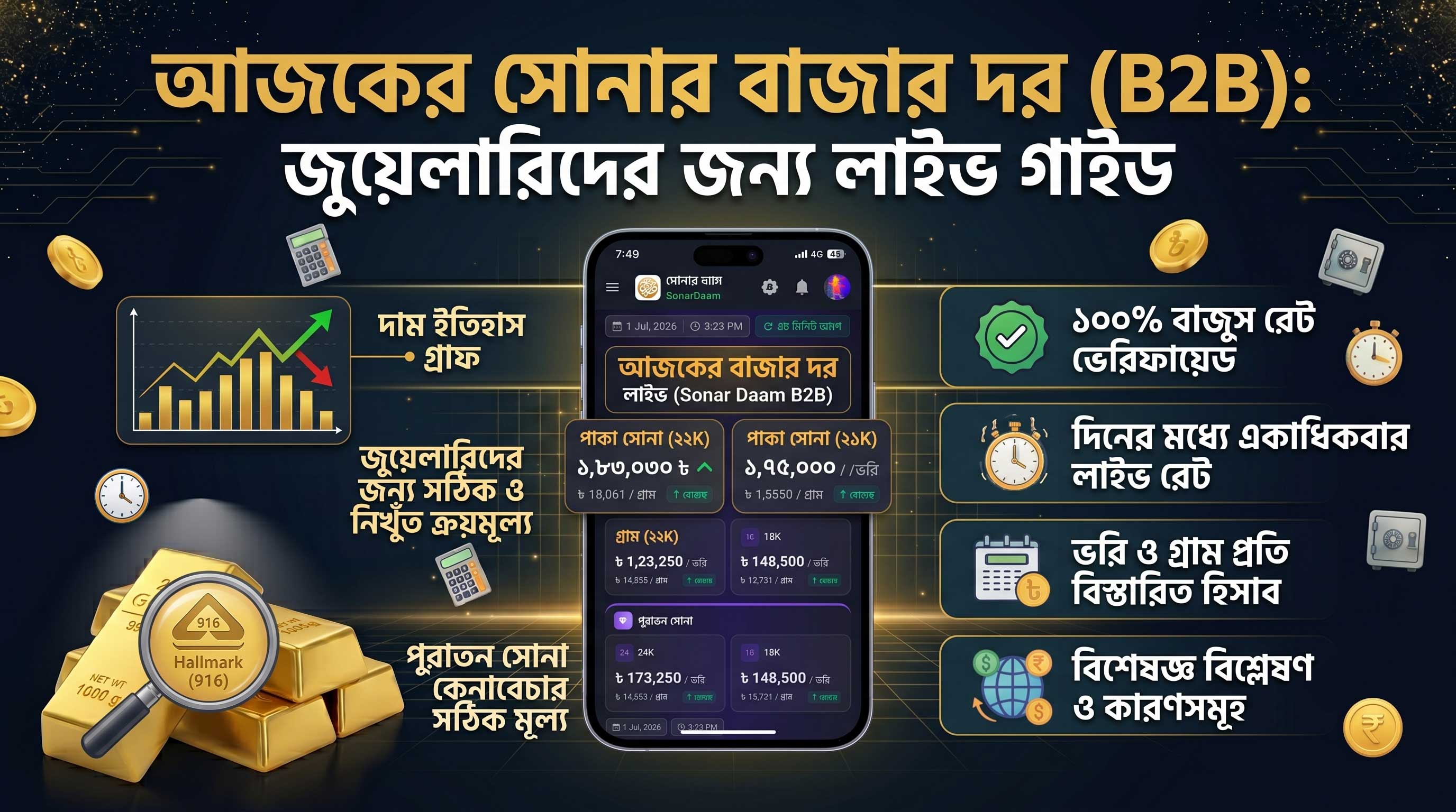 Gold Price in Bangladesh Today — Live BAJUS Rate, Old Gold Buying Price & Calculator